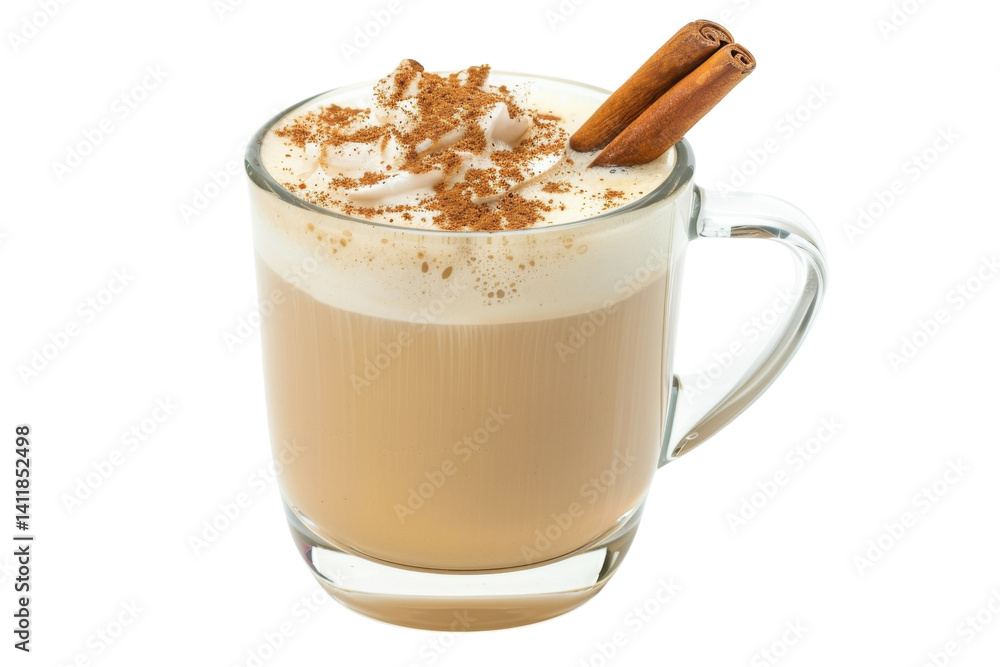 A warm cup of spiced latte topped with whipped cream and a sprinkle of cinnamon enjoyed on a cozy afternoon isolated on transparent background A warm cup of spiced latte topped with whipped cream and a sprinkle of cinnamon enjoyed on a cozy afternoon isolated on transparent background