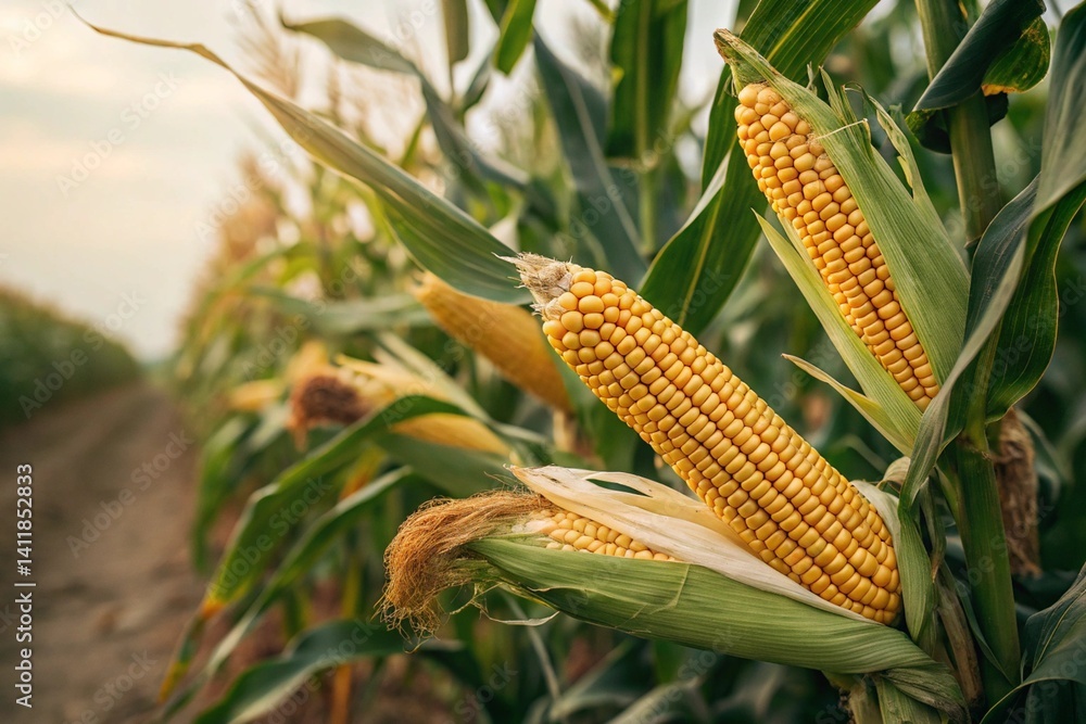 harvest corn field close up