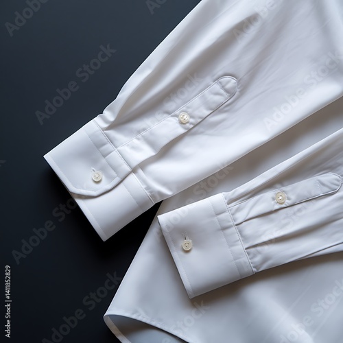 A Crisp White Dress Shirt with Detailed Cuffs and Buttons