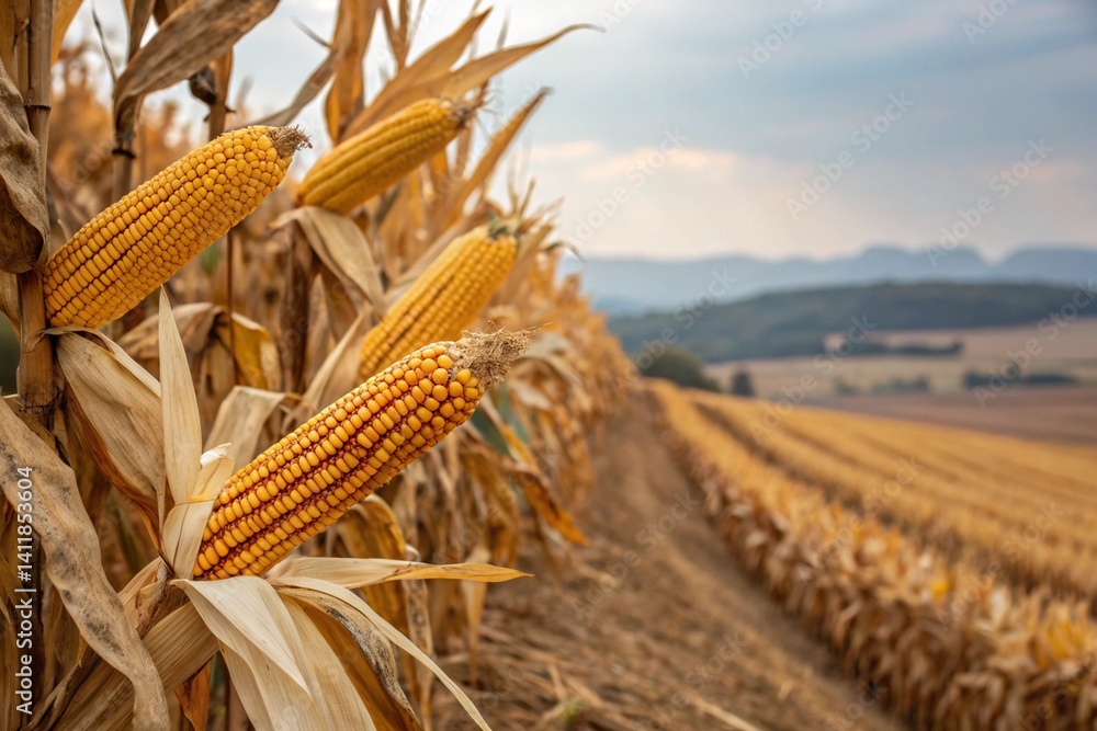 harvest corn field close up