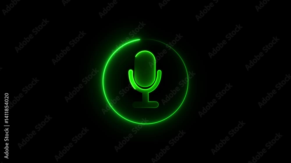Voice recording podcast mic microphone button icon animation. neon line microphone icon . Voice recording podcast mic microphone button icon animation. neon line microphone icon .
