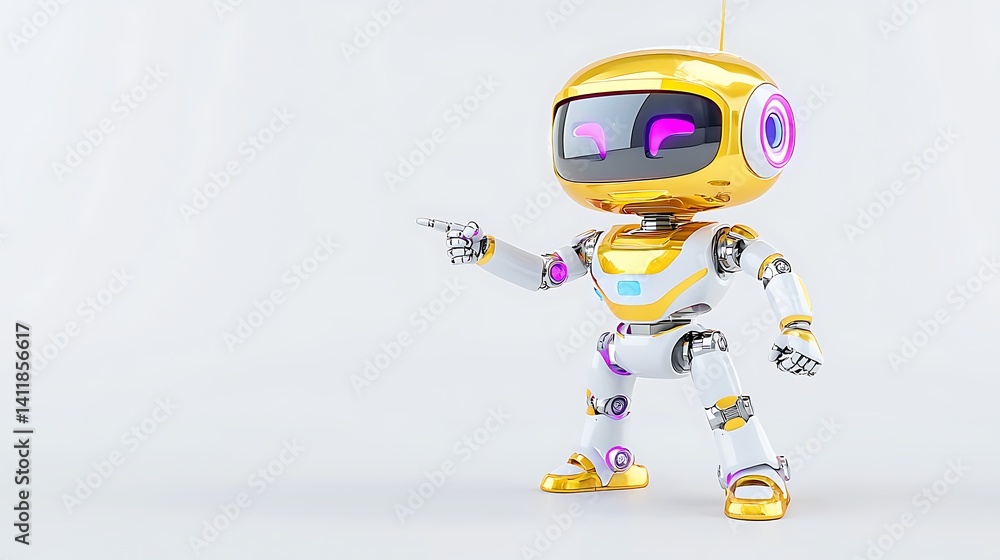 Cute Robot Points; White Background Cute Robot Points; White Background