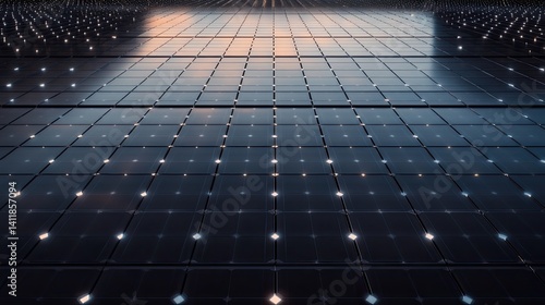 Obraz na płótnie Futuristic Grid with Illuminated Squares and Reflection in Background w salonie
