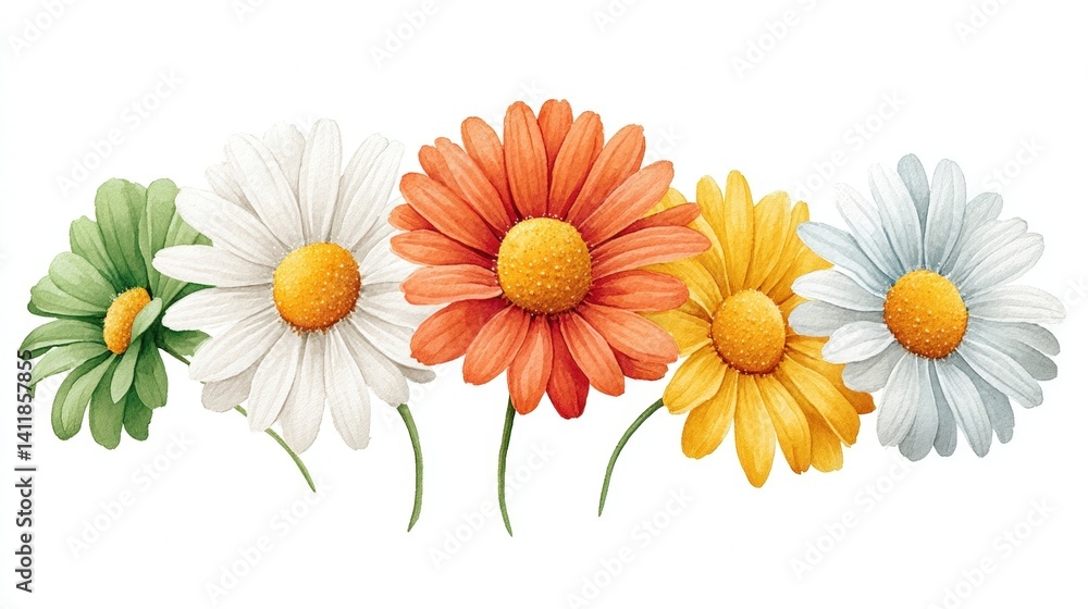 Fototapeta premium Colorful Collection of Charming Daisies in Various Shades and Unique Petal Patterns
