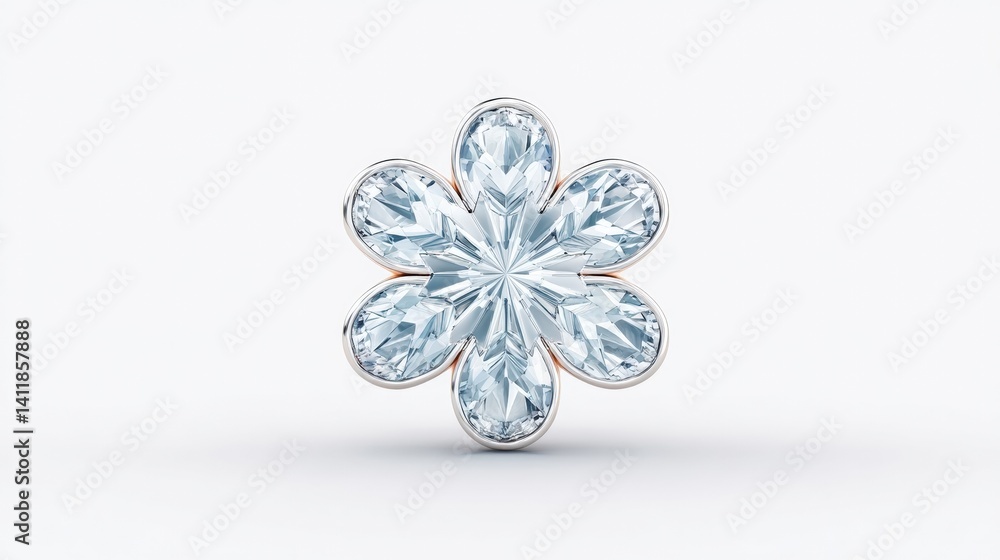 Naklejka premium Elegant Flower-Shaped Gemstone Ring with Sparkling Crystals on a Clean White Background