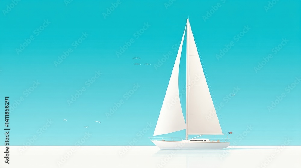 Obraz premium Serene Sailing Yacht on Tranquil Blue Ocean Under Clear Sky with Gentle Sea Breeze
