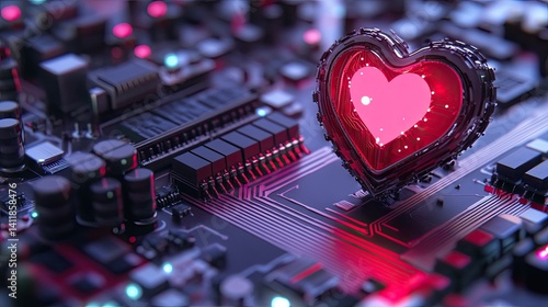 Obraz na płótnie Heart Shaped Icon With Glowing Elements on Circuit Board Design w salonie