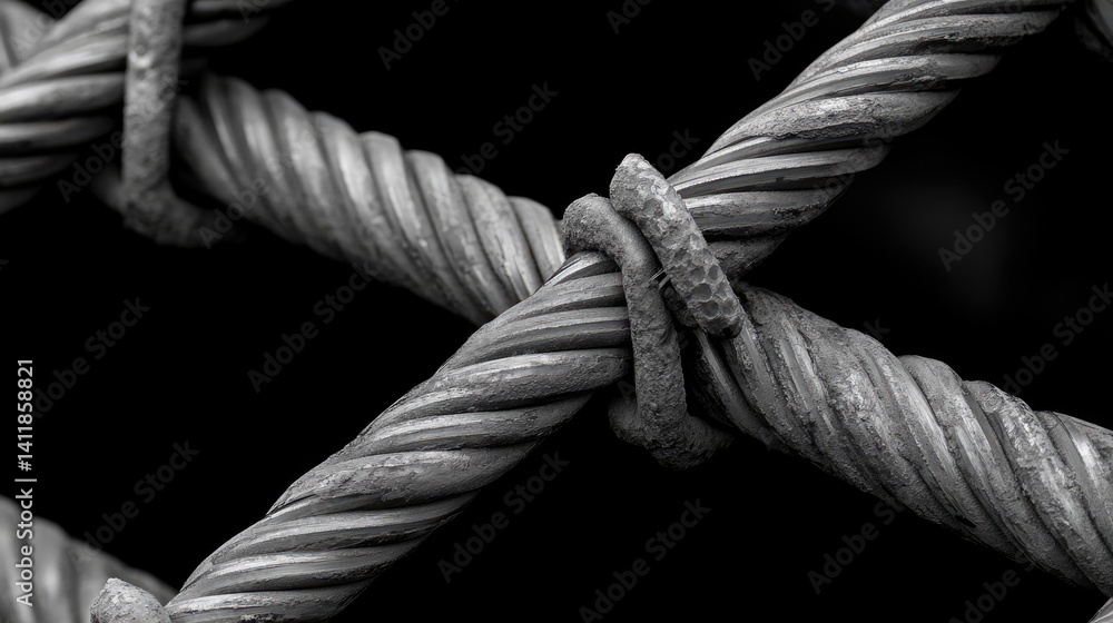 Intricate Close-Up of Intertwined Metal Wire in Black and White