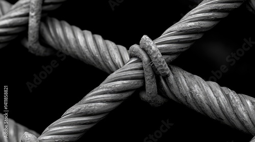 Obraz na płótnie Intricate Close-Up of Intertwined Metal Wire in Black and White w salonie
