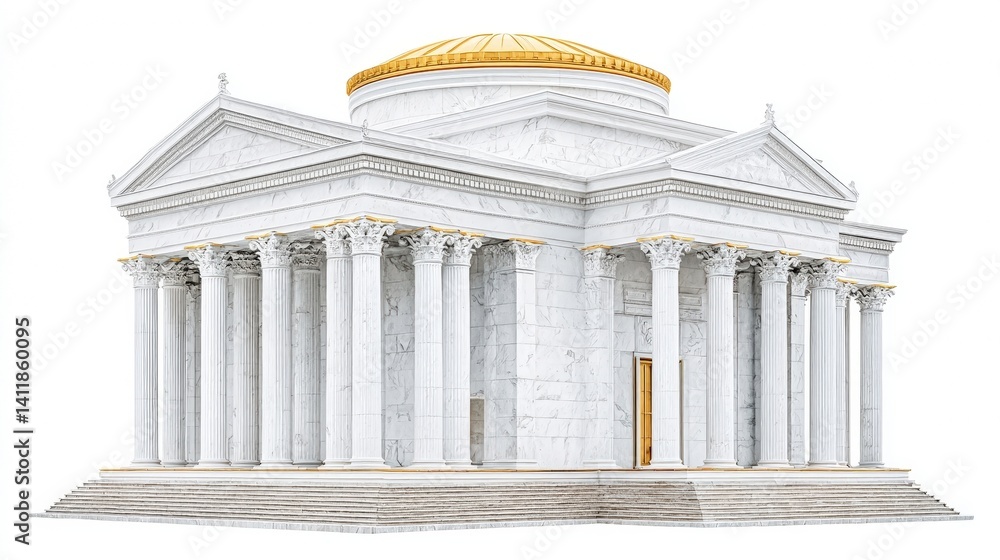 Obraz premium Classic Marble Building with Golden Dome Surrounded by Elegant White Columns and Steps