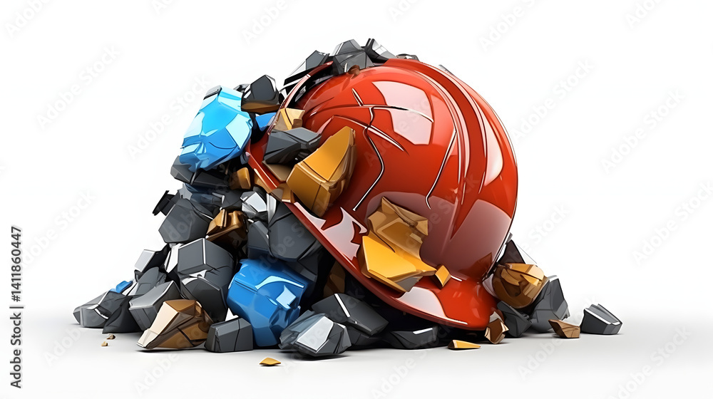Mining Helmet Damaged Abandoned colorful isometric 3D Mining Helmet Damaged Abandoned colorful isometric 3D