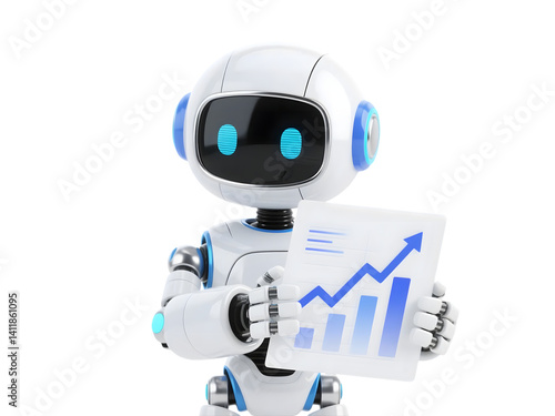Happy robot. 3d ai character, chat bot mascot isolated on transparent background, GPT chatbot icon. Artificial intelligence, trendy technology, support service, funny automation computer