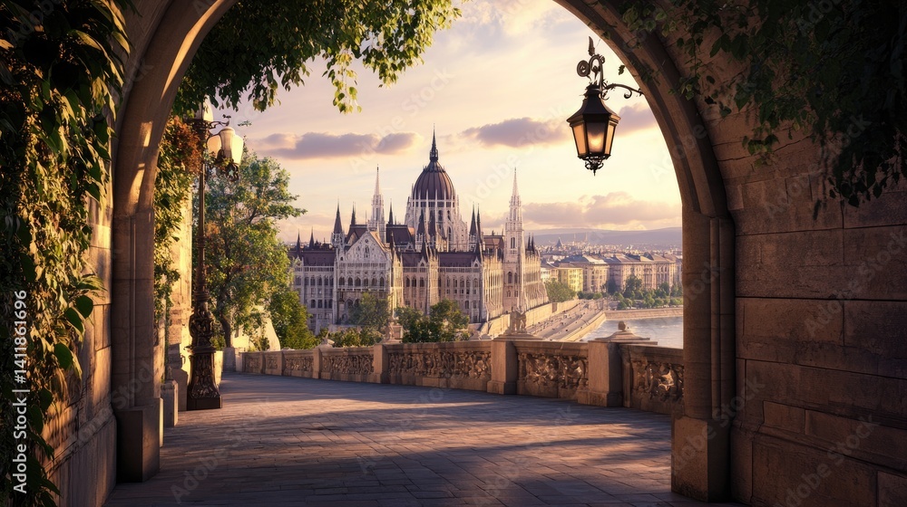 Serene Evening View of the Hungarian Parliament in Budapest