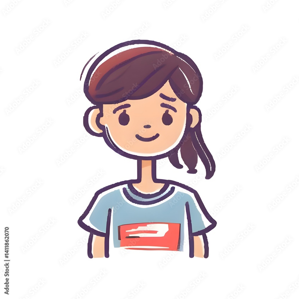 Stylized Girl Portrait: Simple Illustration, Casual Style, Cartoon Aesthetic. Stylized Girl Portrait: Simple Illustration, Casual Style, Cartoon Aesthetic.