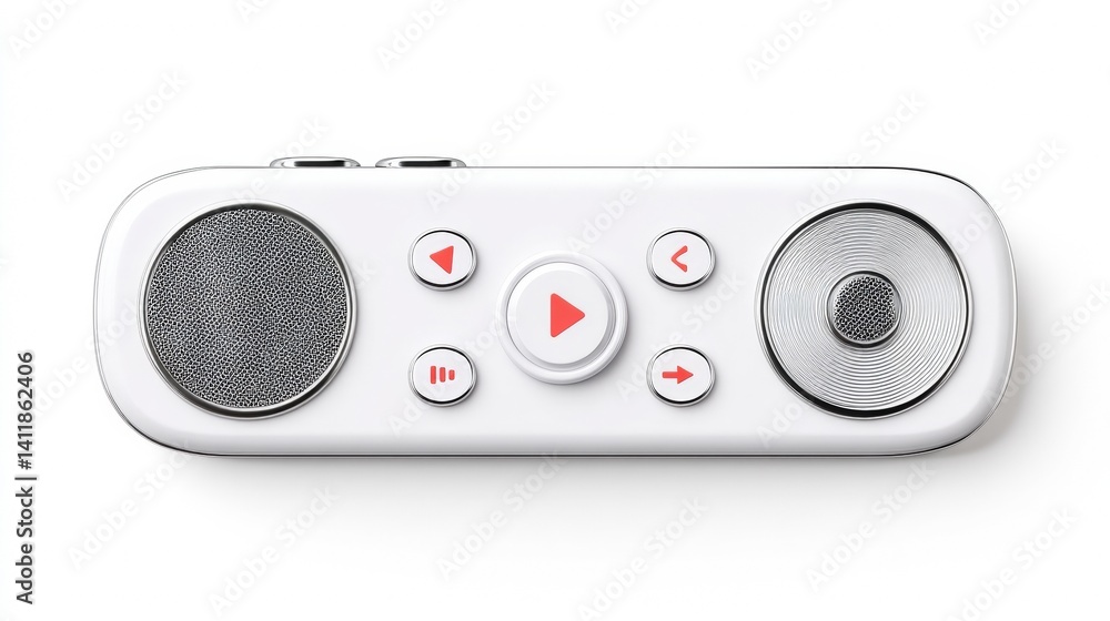 Fototapeta premium White Multimedia Remote Control with Playback Buttons and Speaker Design for Modern Devices