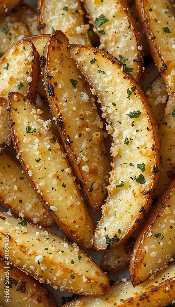 Crispy golden potato wedges gleam under warm light. AI Generated Crispy golden potato wedges gleam under warm light. AI Generated