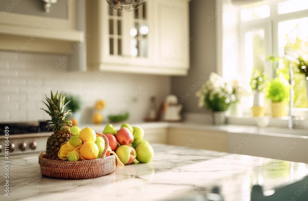 Fresh fruit display in a bright kitchen Fresh fruit display in a bright kitchen