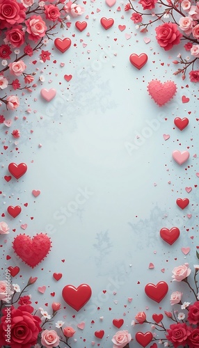Romantic Pastel Hearts Floral Frame. AI Generated