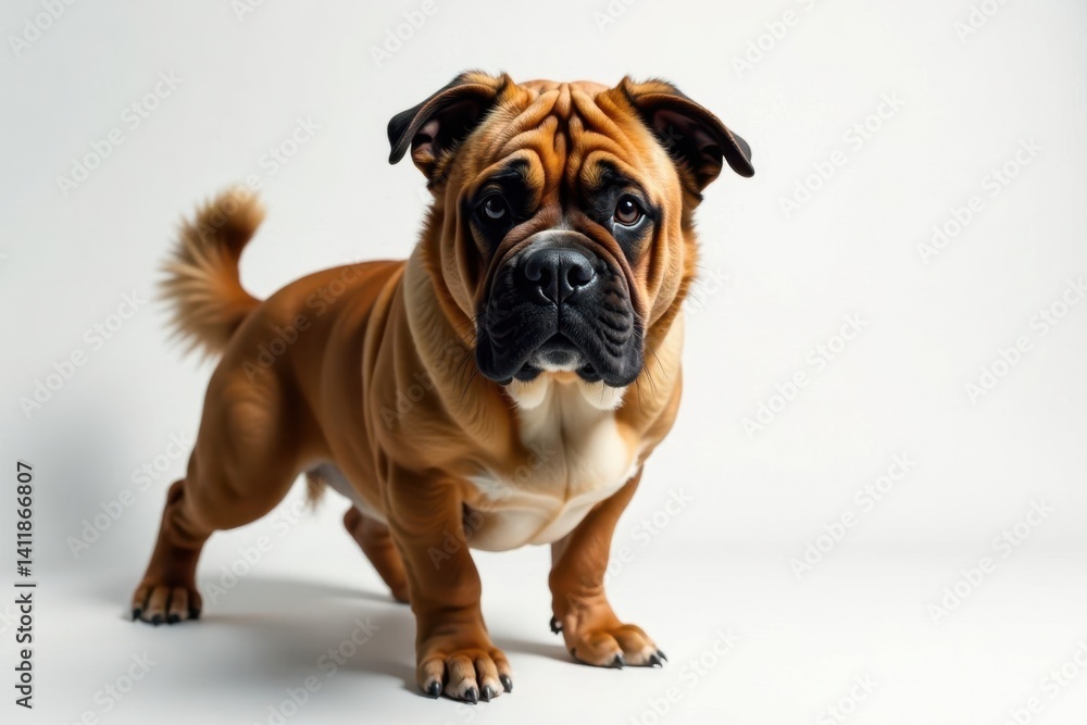 Obraz premium Imposing mastiff, alert expression, pure white backdrop, background, alert