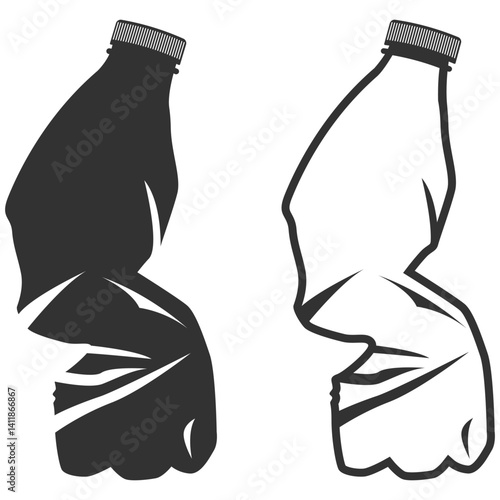 Broken plastic bottles isolated on transparent. Crushed empty plastic containers. Recycle garbage eco concept.