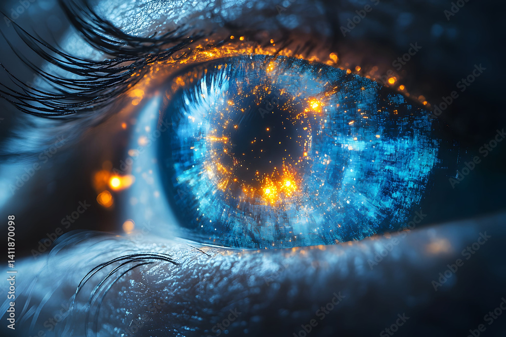 Futuristic Eye with Digital Sparks - Vision and Technology Concept for Design