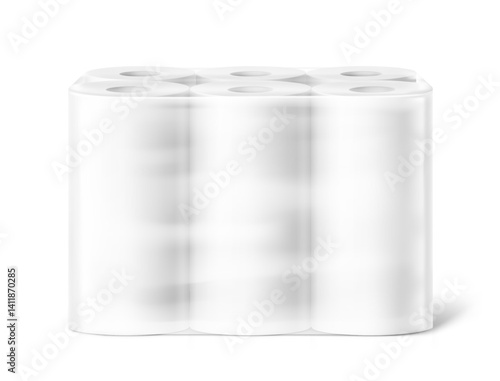 Set of paper towels in film mockup. Vector illustration isolated on white background. Can be use for template your design, presentation, promo, ad. EPS10.