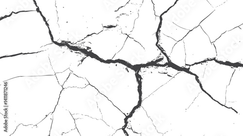 Ground cracks background. One big crack isolated transparent background. Surface cracked ground. Sketch crack texture. 
