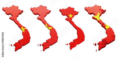 Vietnam Map with National Flag Overlay on Transparent Background

