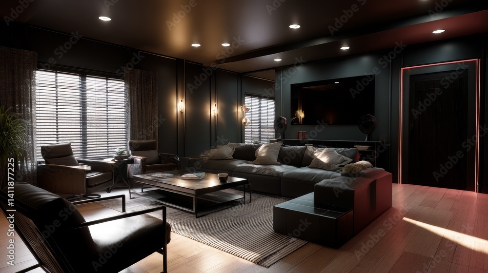 Fototapeta premium The interior of the home theater in a modern luxury home.