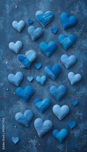 Serene Blue Hearts Scattered Beautifully. AI Generated
