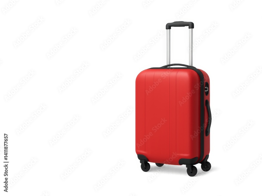 Red Carry On Suitcase on Dark Gray Background Red Carry On Suitcase on Dark Gray Background