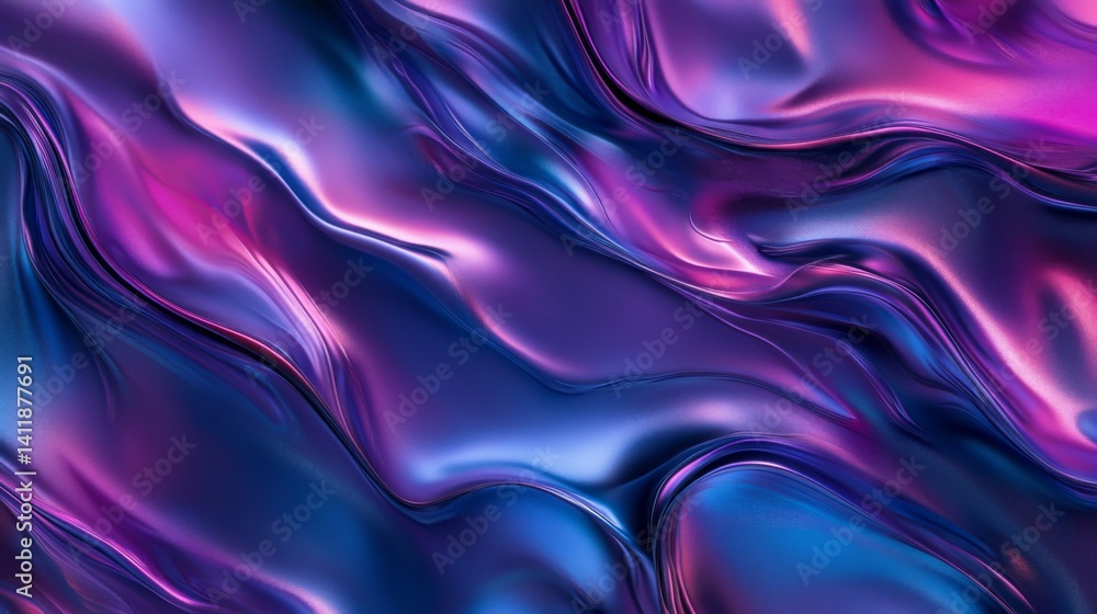 Obraz premium Abstract Purple Blue Pink Fluid Waves Shiny Metallic Texture