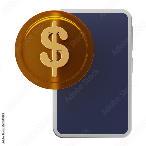 Obraz na płótnie 3d money coin dollar smartphone payment finance business icon w salonie