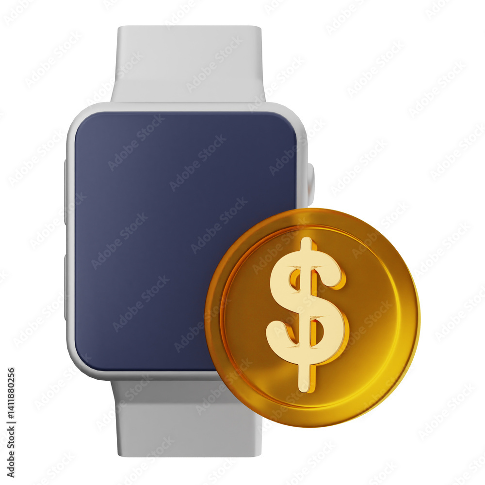 3d money coin dollar smartwatch payment finance business icon