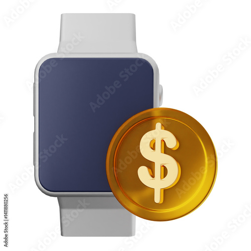 Obraz na płótnie 3d money coin dollar smartwatch payment finance business icon w salonie