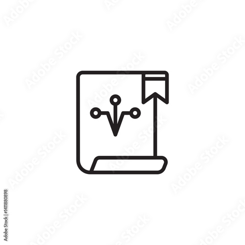 A scroll or document icon displays a stylized network or branching symbol and a bookmark, suggesting information, a record, or knowledge related to interconnected systems.