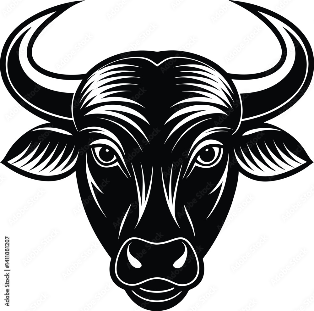 Fototapeta premium African Buffalo Head Silhouette Vector | Wild Animal Icon in Bold Black Design