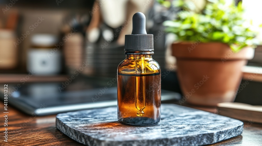 Stylish bottle of oil resting on a table with a modern aesthetic and luxurious presentation for beauty enthusiasts Stylish bottle of oil resting on a table with a modern aesthetic and luxurious presentation for beauty enthusiasts