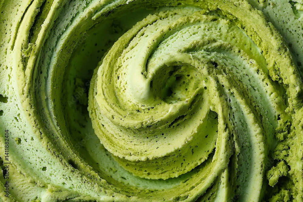 Obraz premium Green tea matcha ice cream background creamy texture swirl surface refreshing Japanese dessert 