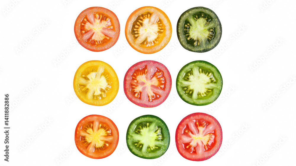 Fototapeta premium tomatoes cut in half on a transparent background, PNG image, PNG file, Generative art.