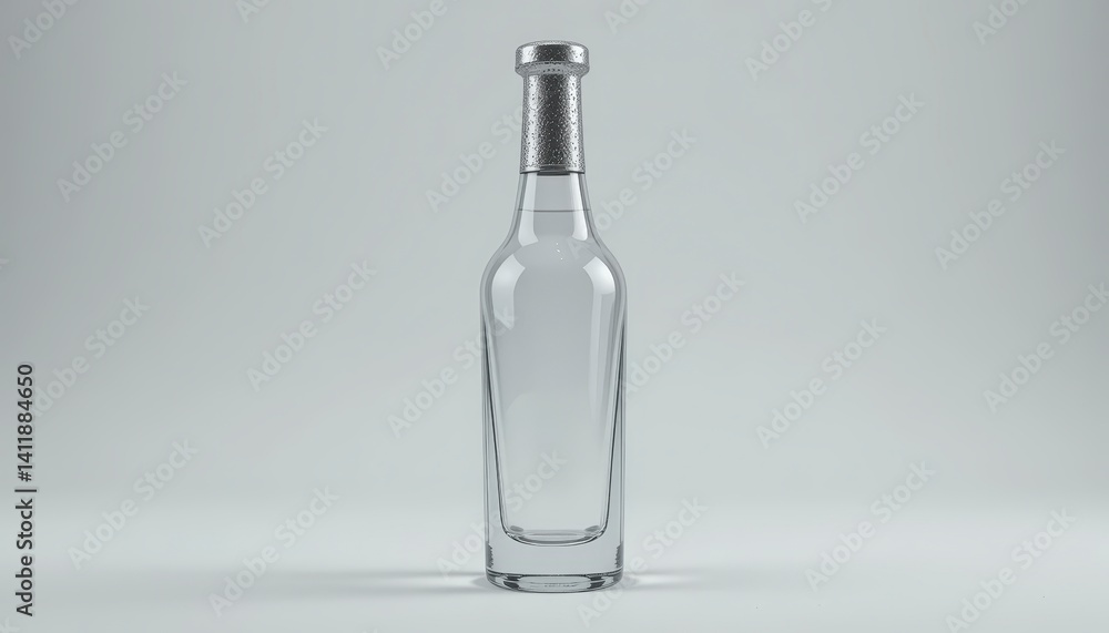 Empty Clear Glass Bottle On Light Gray Background Empty Clear Glass Bottle On Light Gray Background