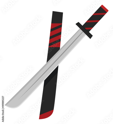 Katana sword and sword scabbard flat icon isolated on white background.