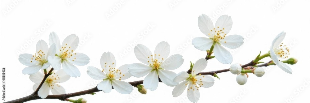 Fototapeta premium Delicate white jasmine blossoms, watercolor painted, isolated on white , pastel, picture