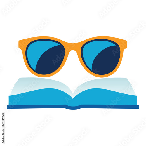 Beach Reading Scene Sunglasses on Book Summer Leisure Illustration  