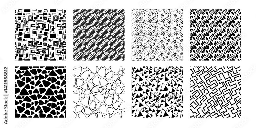 Φωτογραφία Set of simple monochrome seamless patterns.