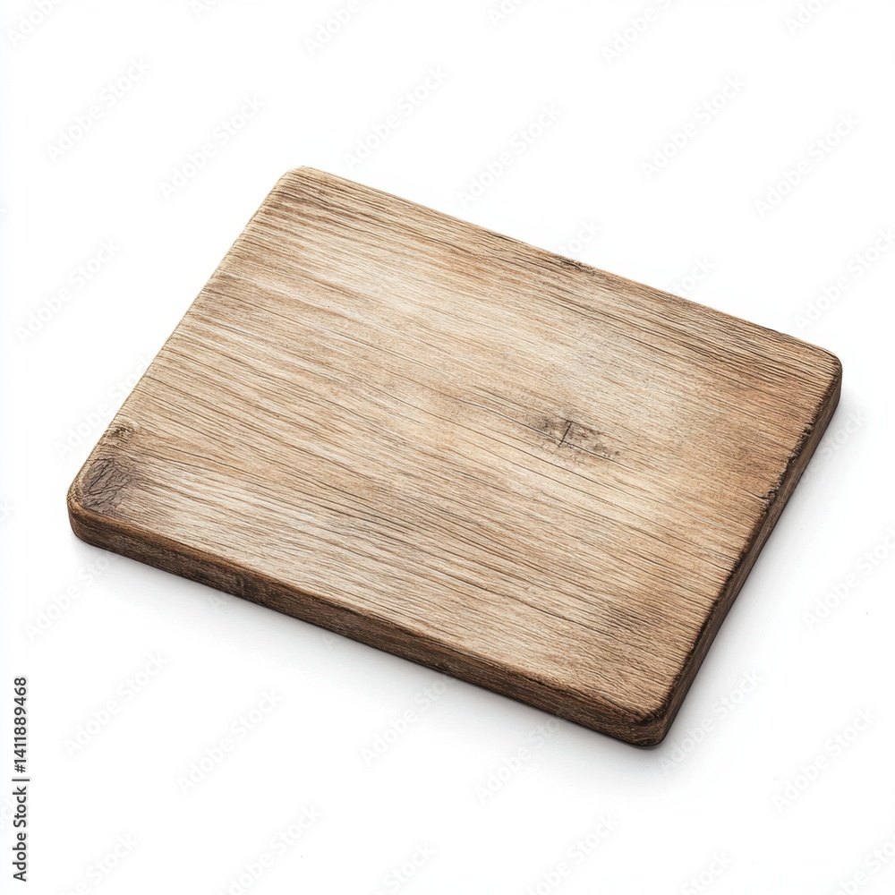 Fototapeta premium Rustic Wooden Cutting Board on White Background for Kitchen Use