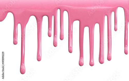 Pink Paint Dripping Texture with Transparent Background, Glossy Liquid Flow