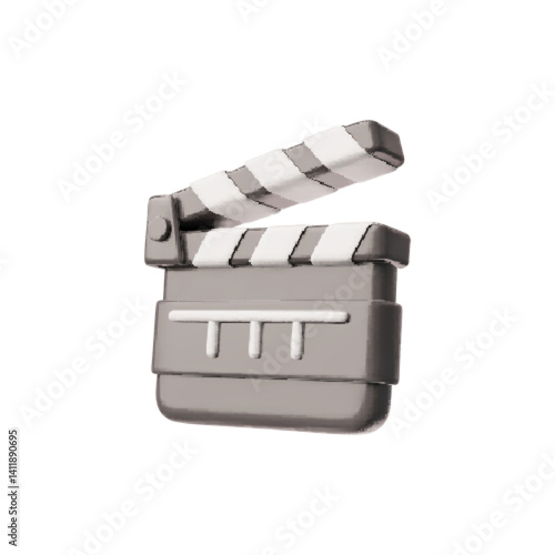 Film clapper 3D plastic cartoon style vector icon, realistic movie clapper board, cinema production sign, filmmaking