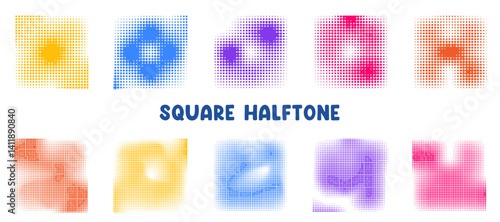 Halftone dotted with various color frame background vector collection. Colorful pattern dots Halftone faded gradient texture. Dotted abstract halftone frame background