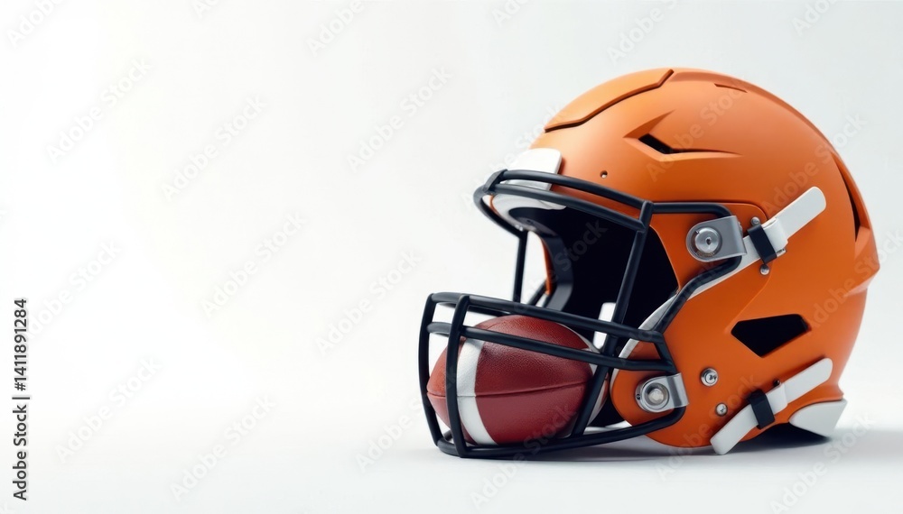 Fototapeta premium Helmet and football on white, clean background, isolated, sport, competition